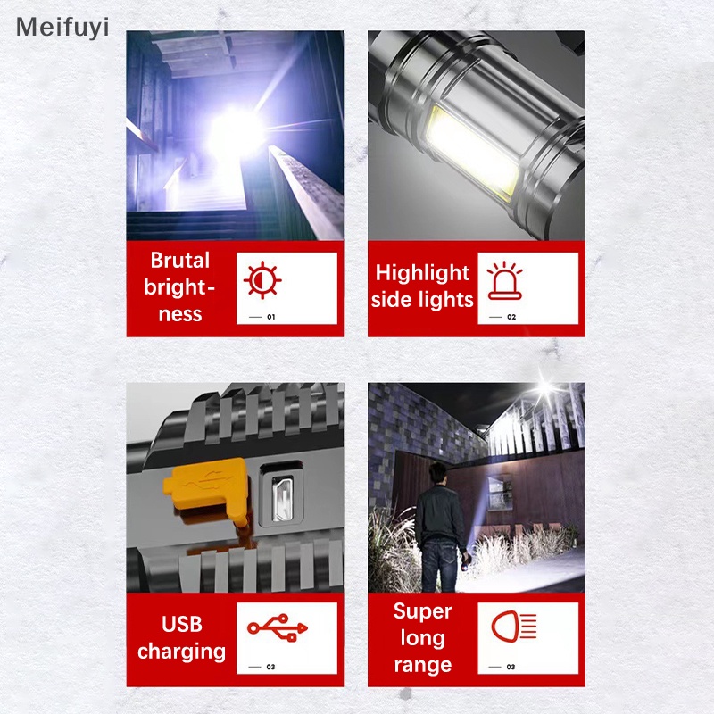 [Meifuyi] Đèn Pin Cầm Tay Độ Sáng Cao Lumens Chống Nước Có Thể Sạc Lại