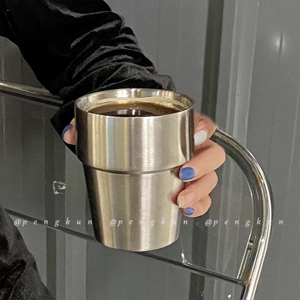 Cốc Uống Cà Phê Latte Bằng Thép Không Gỉ 304 Hai Lớp Phong Cách Retro Hàn Quốc