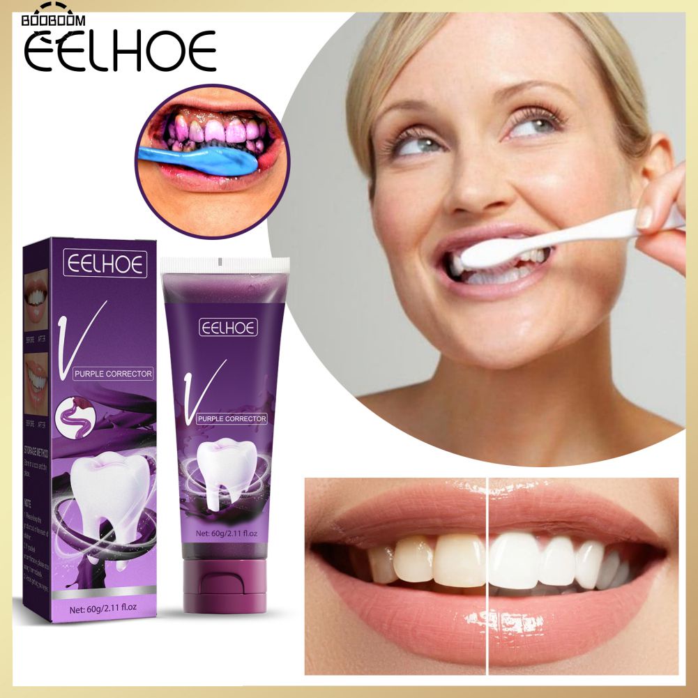 Tinh chất làm trắng răng Eelhoe V34 Bột tinh chất đánh răng Kem đánh răng màu tím để loại bỏ vết ố do khói thuốc trên răng Mảng bám răng Dụng cụ vệ sinh răng miệng Chăm sóc làm sạch boboom