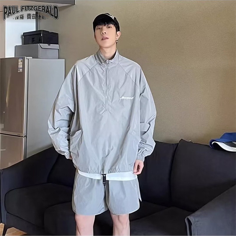 Bộ Đồ Thể Thao Áo Khoác Chống Nắng Phối Quần Short Mỏng Nhẹ Thoáng Khí Nhanh Khô Thời Trang Mùa Hè Cho Nam