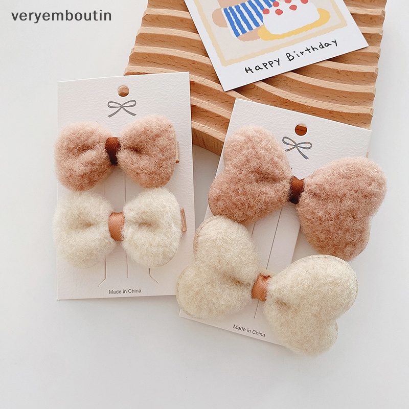 Bộ 2 Kẹp Tóc Vải Lông Mềm Đính Nơ Xinh Xắn Cho Bé Gái