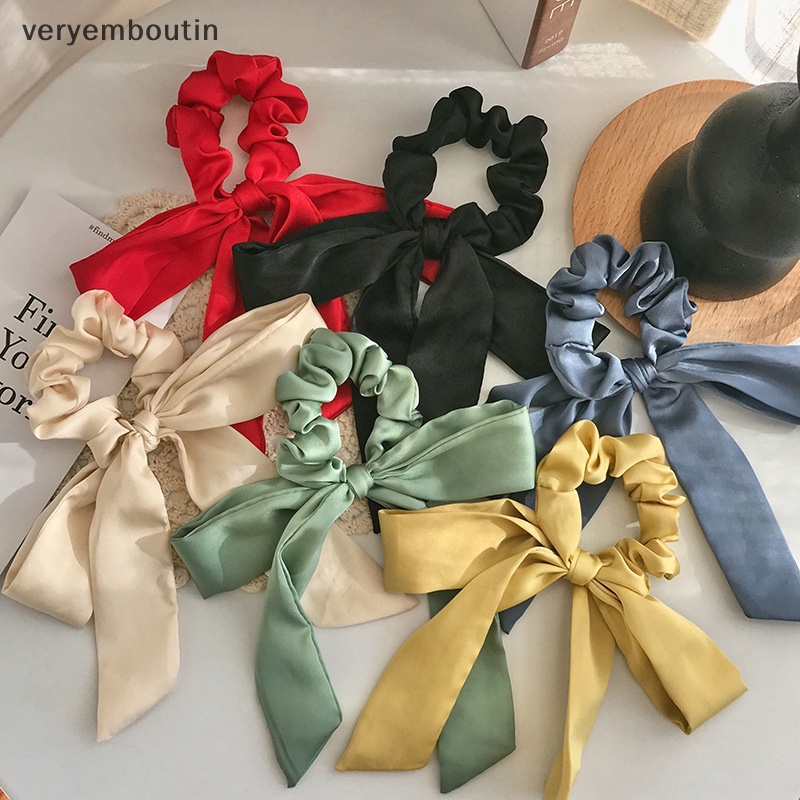 Dây Buộc Tóc Ruy Băng Dài Co Giãn Màu Trơn Thời Trang Thanh Lịch Cho Nữ