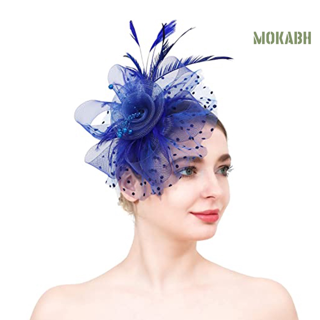 Mũ Lưới Đính Hoa Và Lông Vũ Trang Trí Tóc Cho Cô Dâu