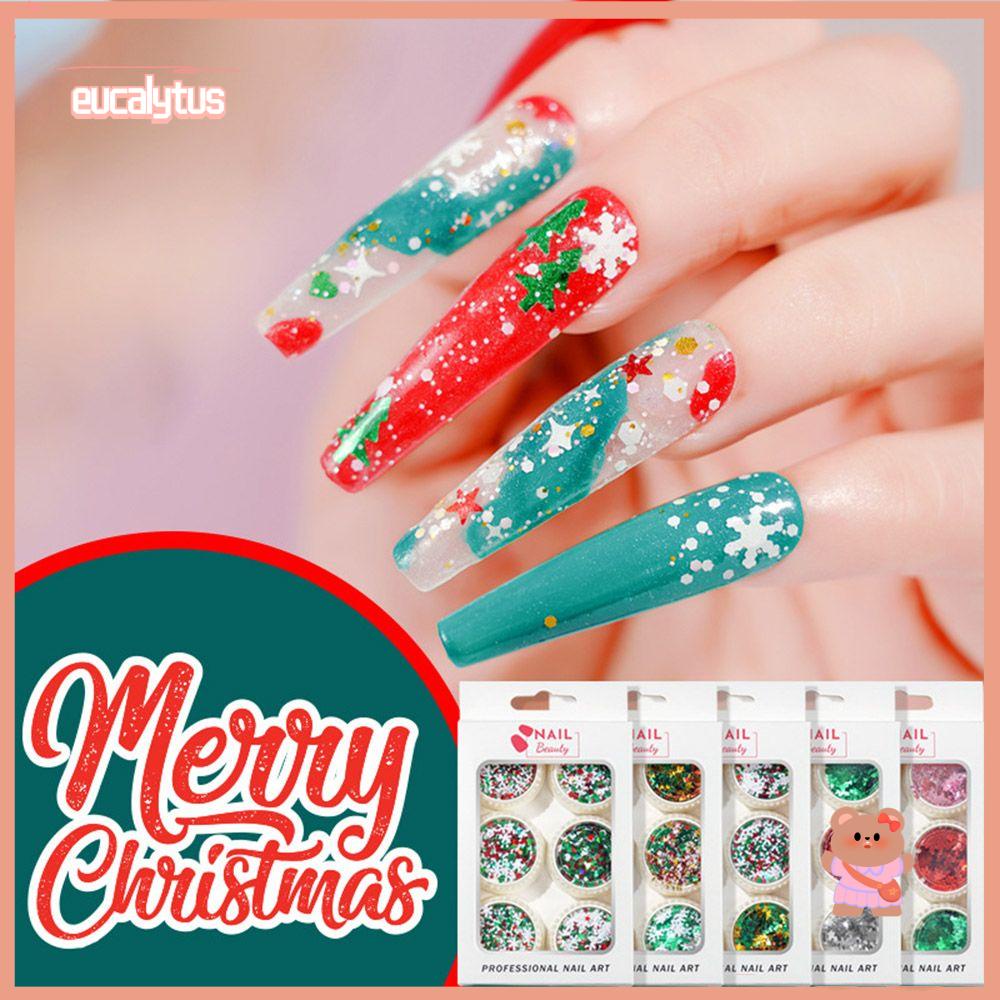 Set 6 Hộp Sequin Hình Bông Tuyết Lấp Lánh Dùng Để Trang Trí Móng Nghệ Thuật DIY