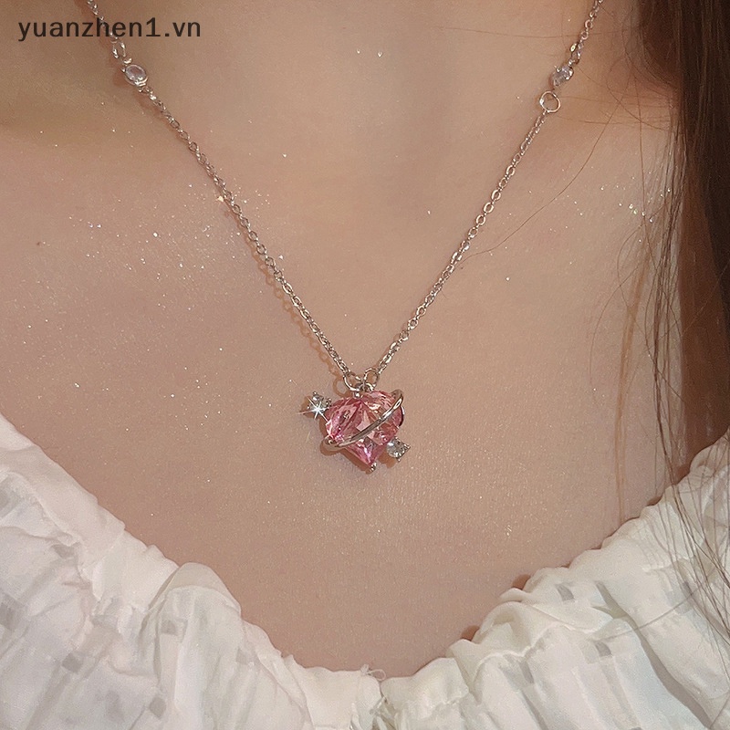 Vòng cổ Mặt Trái Tim Đính Đá Zircon Màu Hồng Xinh Xắn Cho Nữ