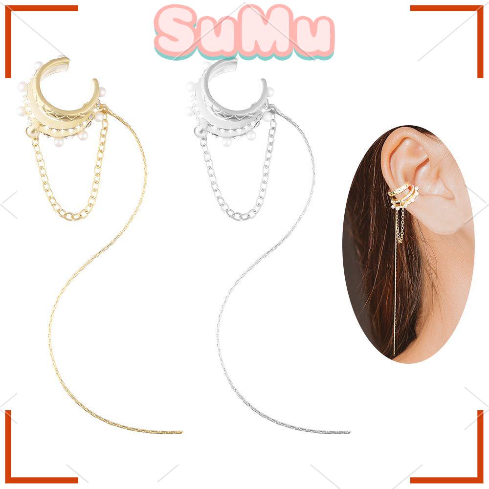 Bông Tai Dạng Kẹp Nhiều Lớp Phối Tua Rua Hình Học Cho Nữ