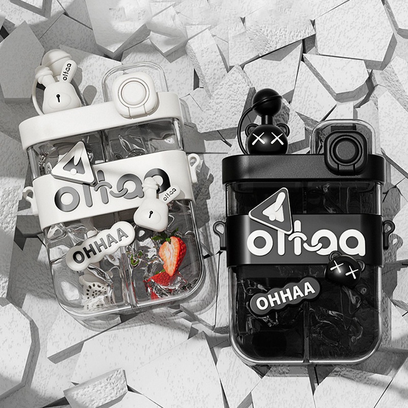 Ohhaa Mát Đôi Kho Cốc Lưới Đỏ Cốc Nước Dung Tích Cao Đeo Ngang Mang Bình Nước Ống Hút Cốc Trẻ Em Cốc