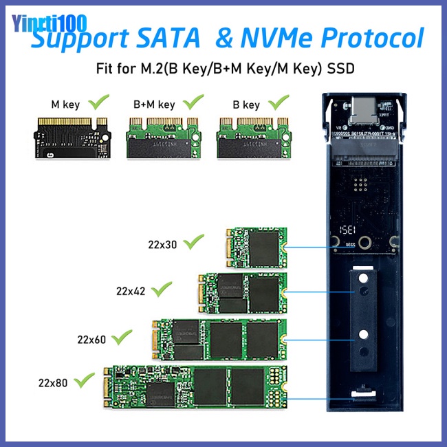 Hộp Đựng Ổ Cứng SSD M.2 Nvme / Sata NGFF Sata Protocol Type-c Cho M.2 Sata Nvme