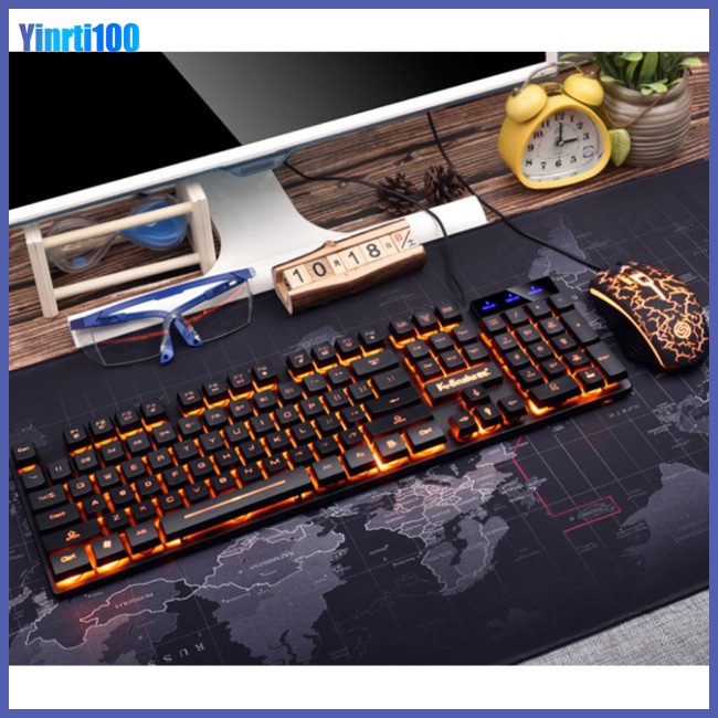 Bộ Bàn Phím Cơ Có Dây Yinrti Kèm Chuột Và Đèn Sau Kết Nối USB Cho Máy Tính Để Bàn Laptop
