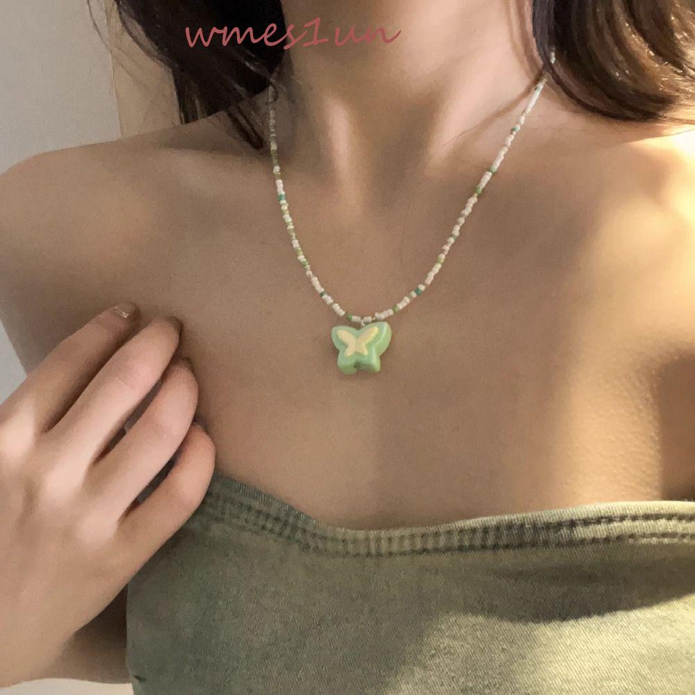 Vòng cổ Mặt Hình Trái Tim / Bướm Nhiều Màu Sắc Xinh Xắn WMES15H Y2K Dành Cho Nữ