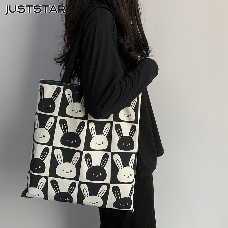 Just STAR Túi Xách Đeo Vai Bằng Vải Canvas Hình Thỏ Dễ Thương Sức Chứa Lớn Phong Cách Hàn Quốc Thời Trang Cho Học Sinh Nữ