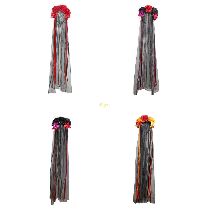 Băng Đô Cài Tóc Đính Mạng Che Mặt Hình Hoa Hồng