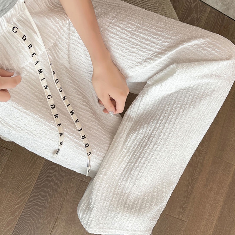 Quần Thể Thao Lưng Cao Ống Rộng Chất Liệu Lụa Mỏng Thời Trang Mùa Hè Cho Nữ