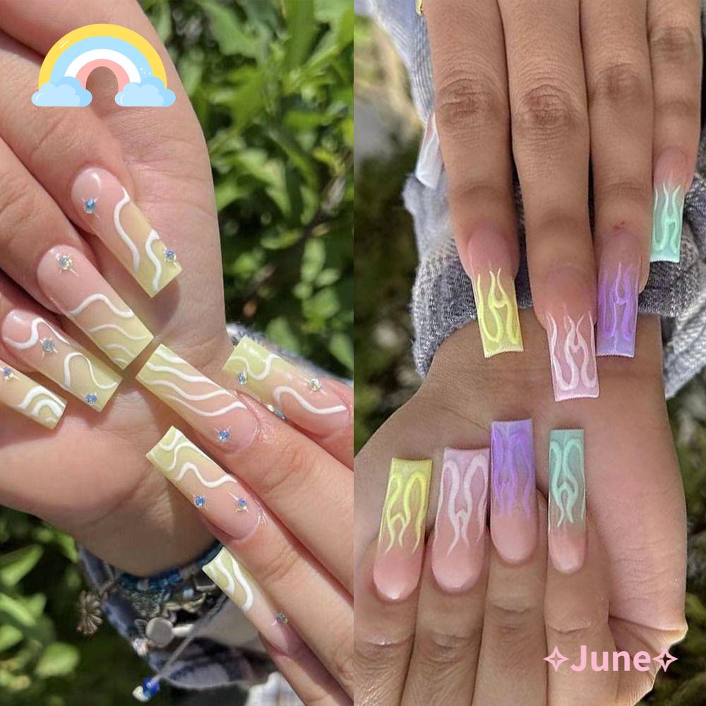 Bộ 24 Móng Tay Giả Phủ Toàn Diện Màu Gradient Độc Đáo DIY