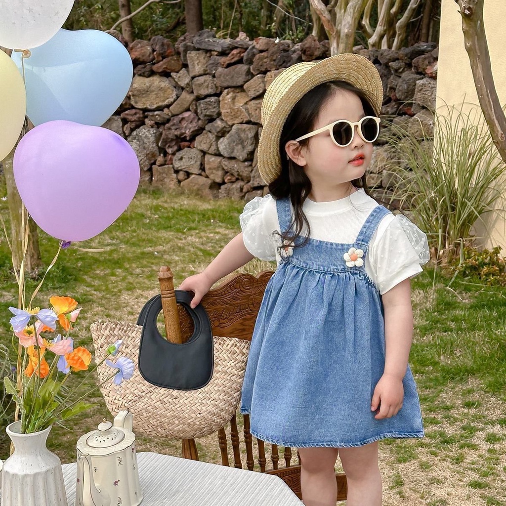 Bộ Áo + Chân Váy Denim Thiết Kế Mới Thời Trang Theo Phong Cách Hàn Quốc Cho Bé Gái