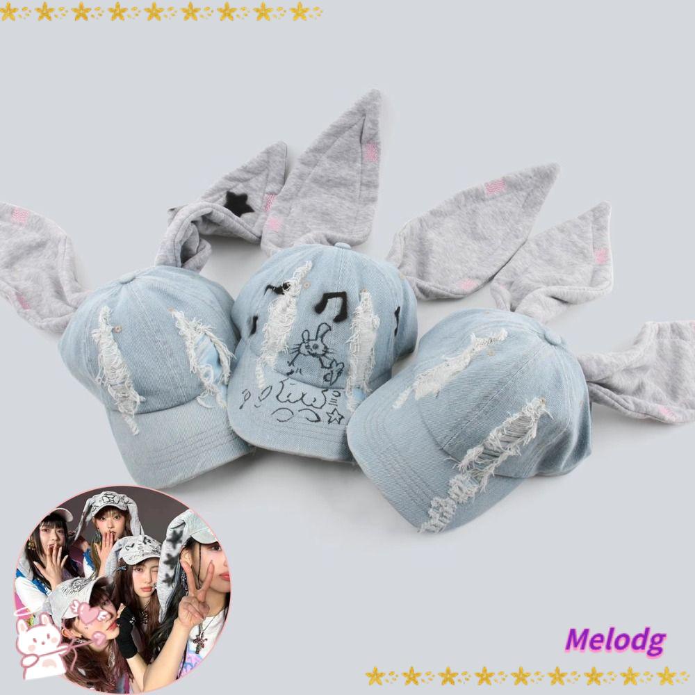 MELODG Mũ Lưỡi Trai Tai Thỏ Dài Thoáng Khí Y2K