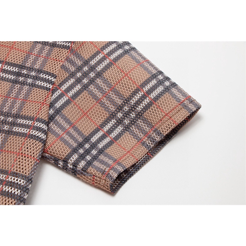 Áo Thun Tay Ngắn Phối Lưới Họa Tiết Kẻ Sọc B8B8R88