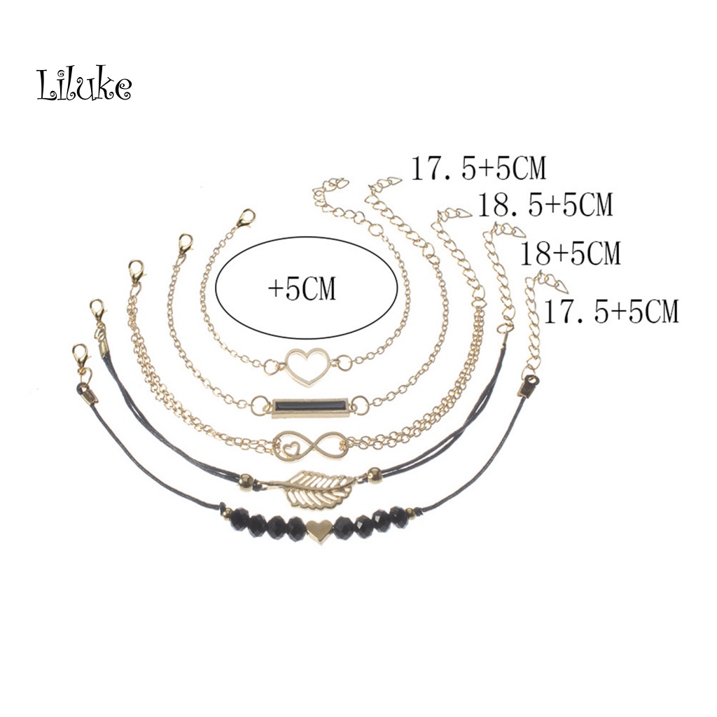 Bộ 5 Vòng Tay Dây Bện Nhiều Lớp Trang Trí Hạt Phong Cách Boho Thời Trang