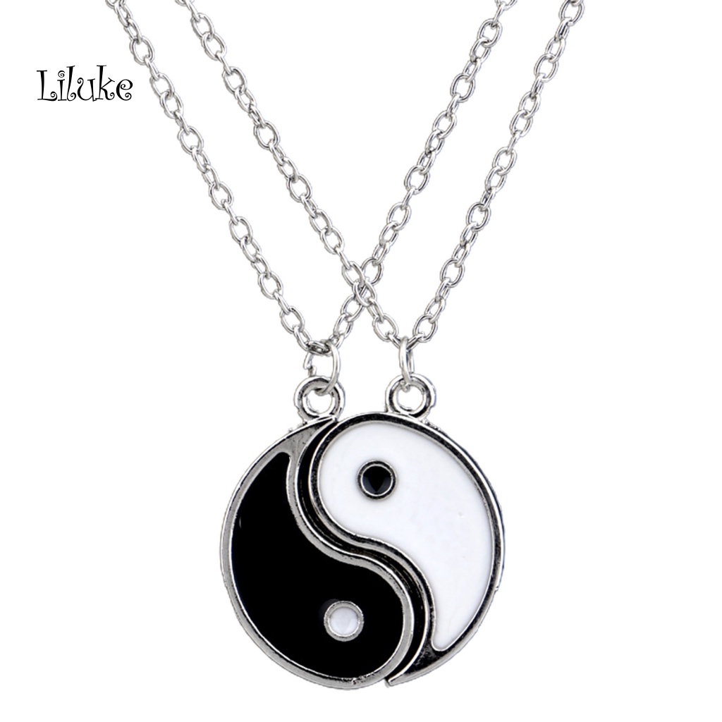 Bộ 2 Dây Chuyền Tình Bạn Trang Trí Mặt Kim Loại Hình Âm Dương Thời Trang