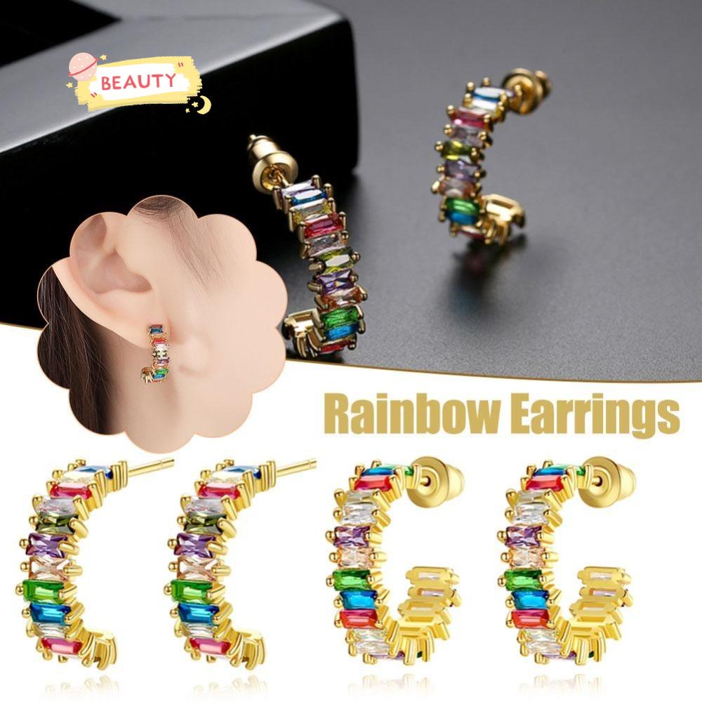 Bông Tai Bấm Huyệt Màu Cầu Vồng Thời Trang Vintage Chất Lượng Cao