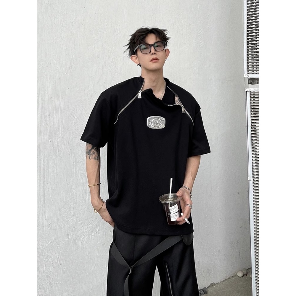 Áo Thun Tay Lỡ Phối Khóa Kéo Đôi Phong Cách Đường Phố Mỹ Thời Trang Mùa Hè Cá Tính