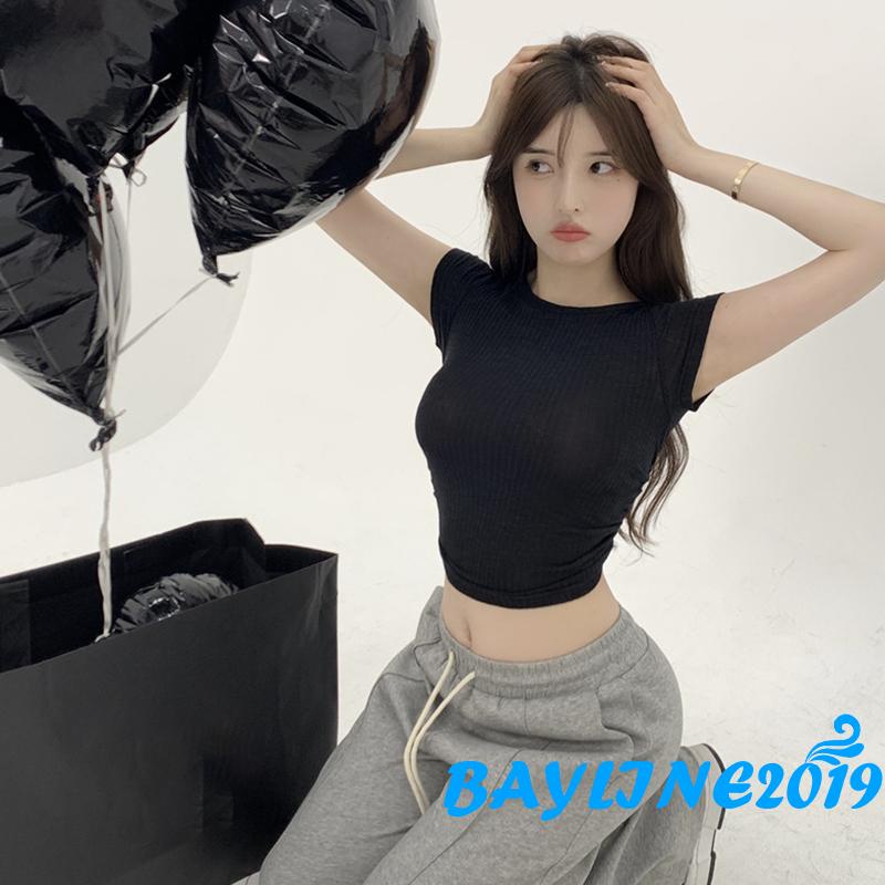 Áo Croptop Ngắn Tay Hở Lưng Màu Sắc Trơn Cột Dây Thời Trang Mùa Hè Cho Nữ