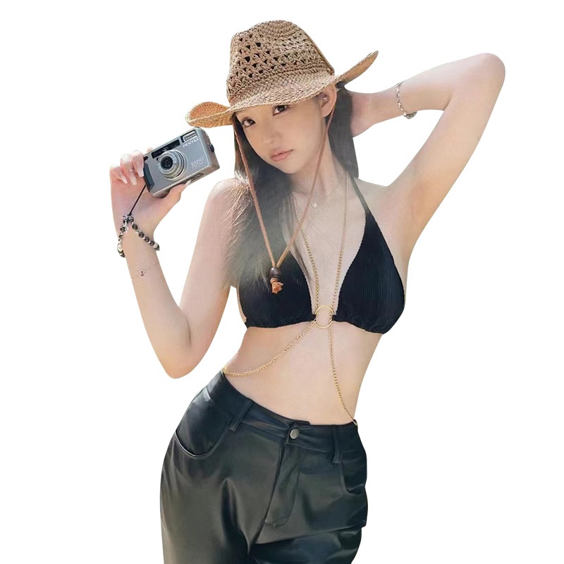 Bộ Bikini Phối Dây Xích Màu Đen Thời Trang Quyến Rũ Cho Phái Nữ