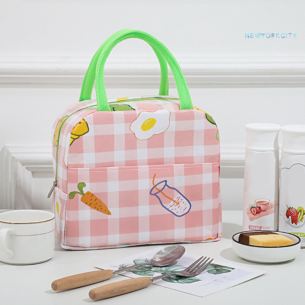 Túi Đựng Hộp Cơm Trưa Bằng Lá Nhôm Dày Dặn Có Khóa Kéo Họa Tiết Dễ Thương