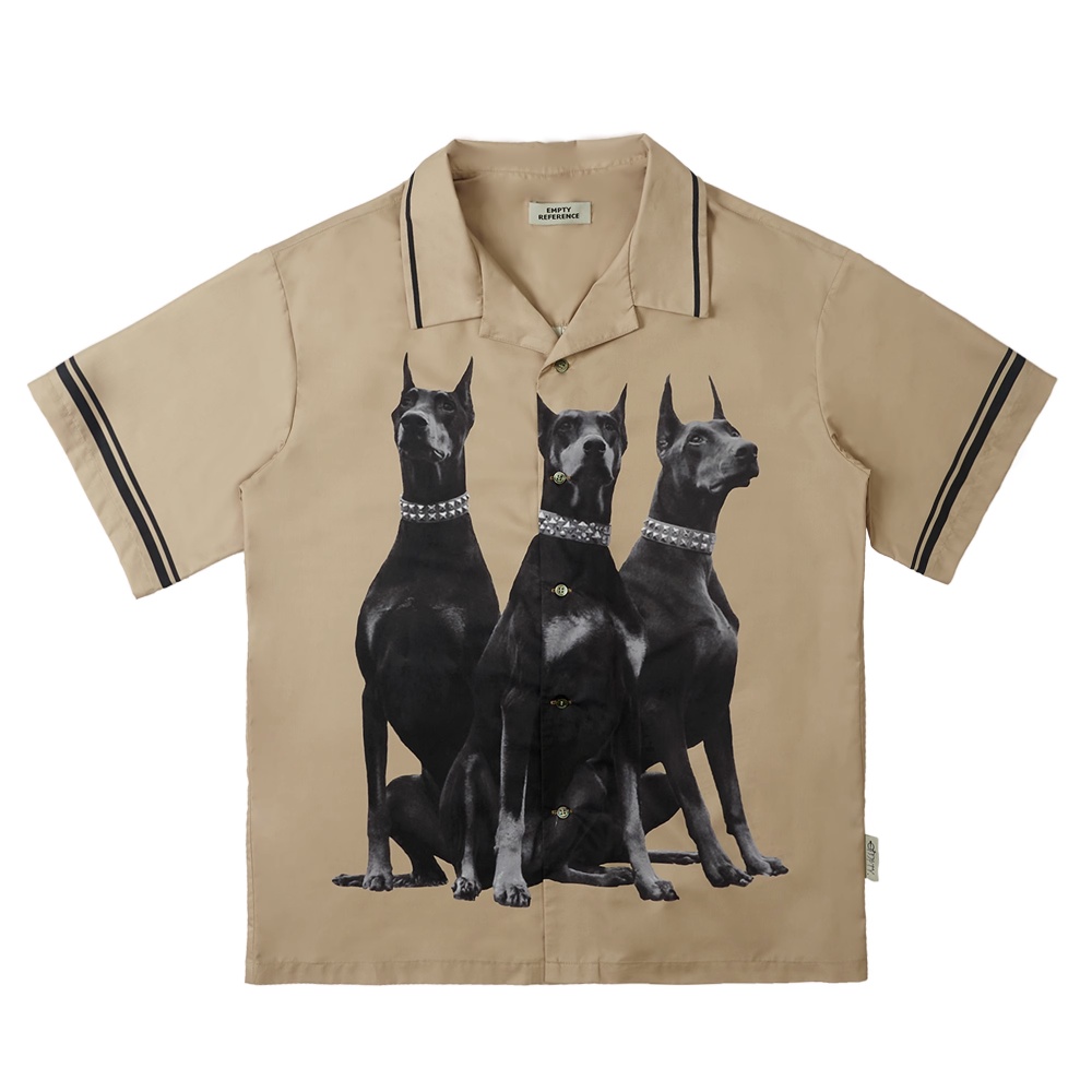 Áo Sơ Mi Ngắn Tay Dáng Rộng Màu Cà Phê Đen In Hình Doberman Cá Tính Cho Nam