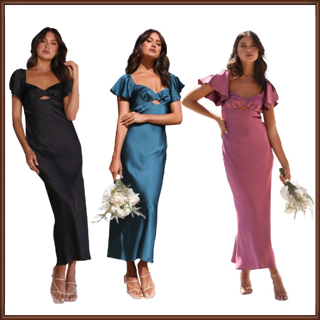 Đầm Midi Tay Ngắn Cổ Trái Tim Màu Sắc Trơn Thiết Kế Tinh Tế Thời Trang Cho Nữ