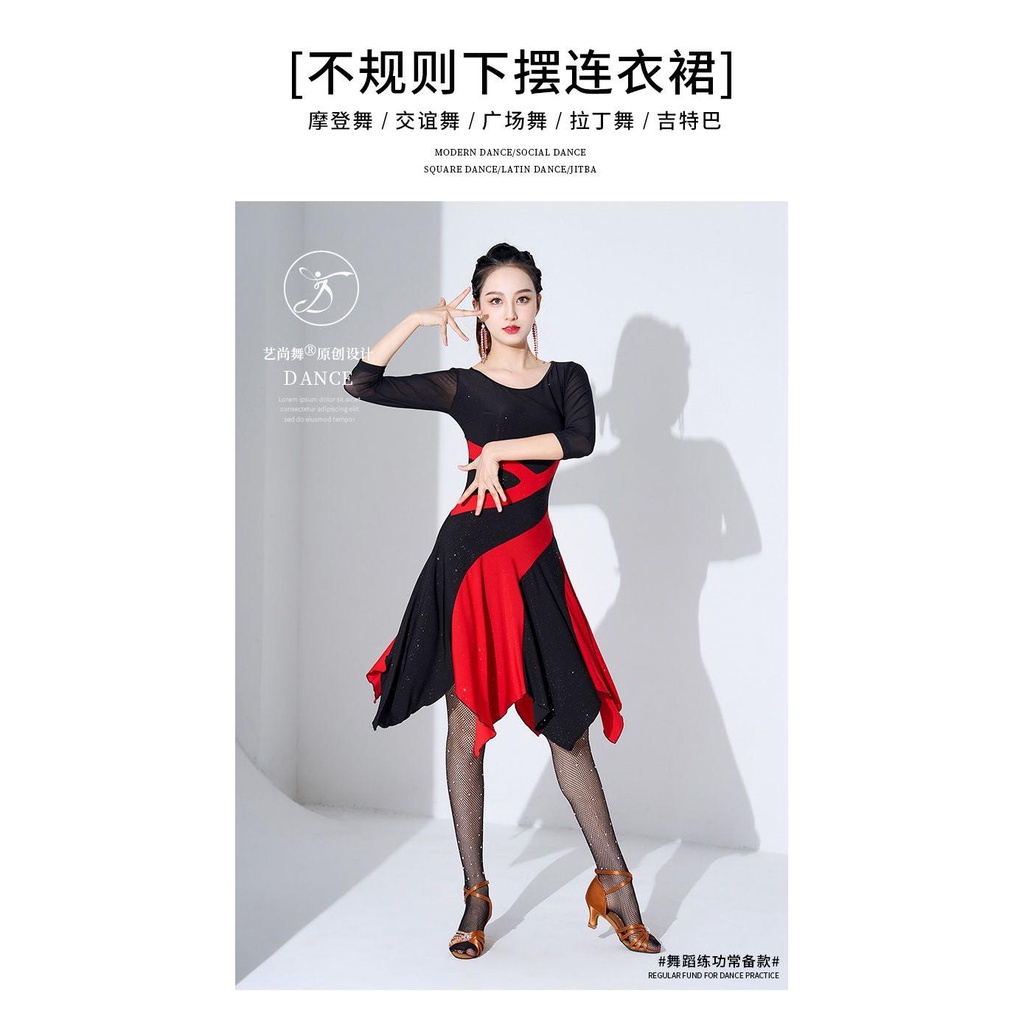 Chân Váy Khiêu Vũ Latin Dáng Vuông Phối Viền Vàng Đỏ Đen Thời Trang Cao Cấp Cho Nữ 1077