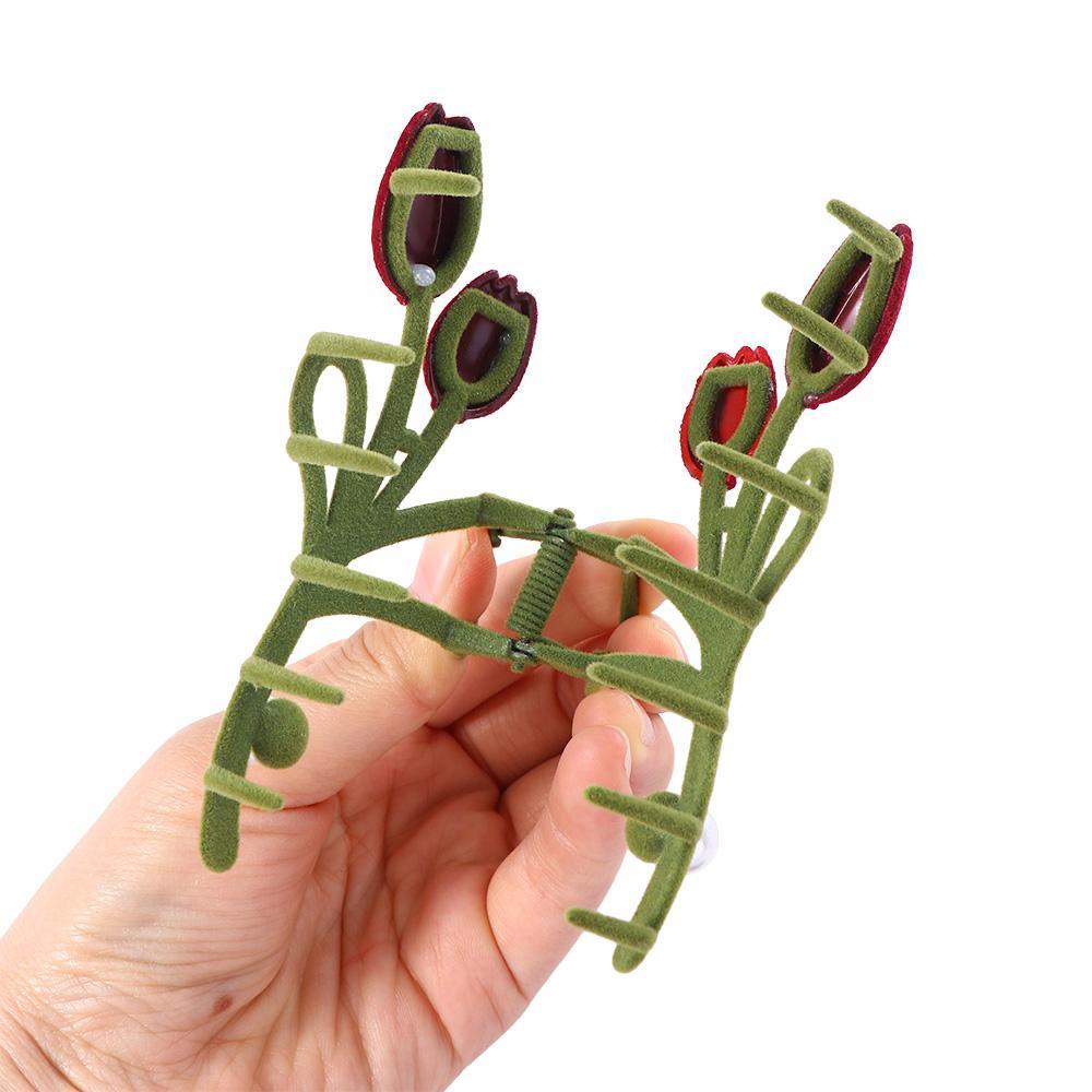 Kẹp Tóc Hình Hoa Tulip / Cá Mập Cỡ Lớn Màu Xanh Lá Lấp Lánh Kiểu Pháp Thời Trang Cho Nữ