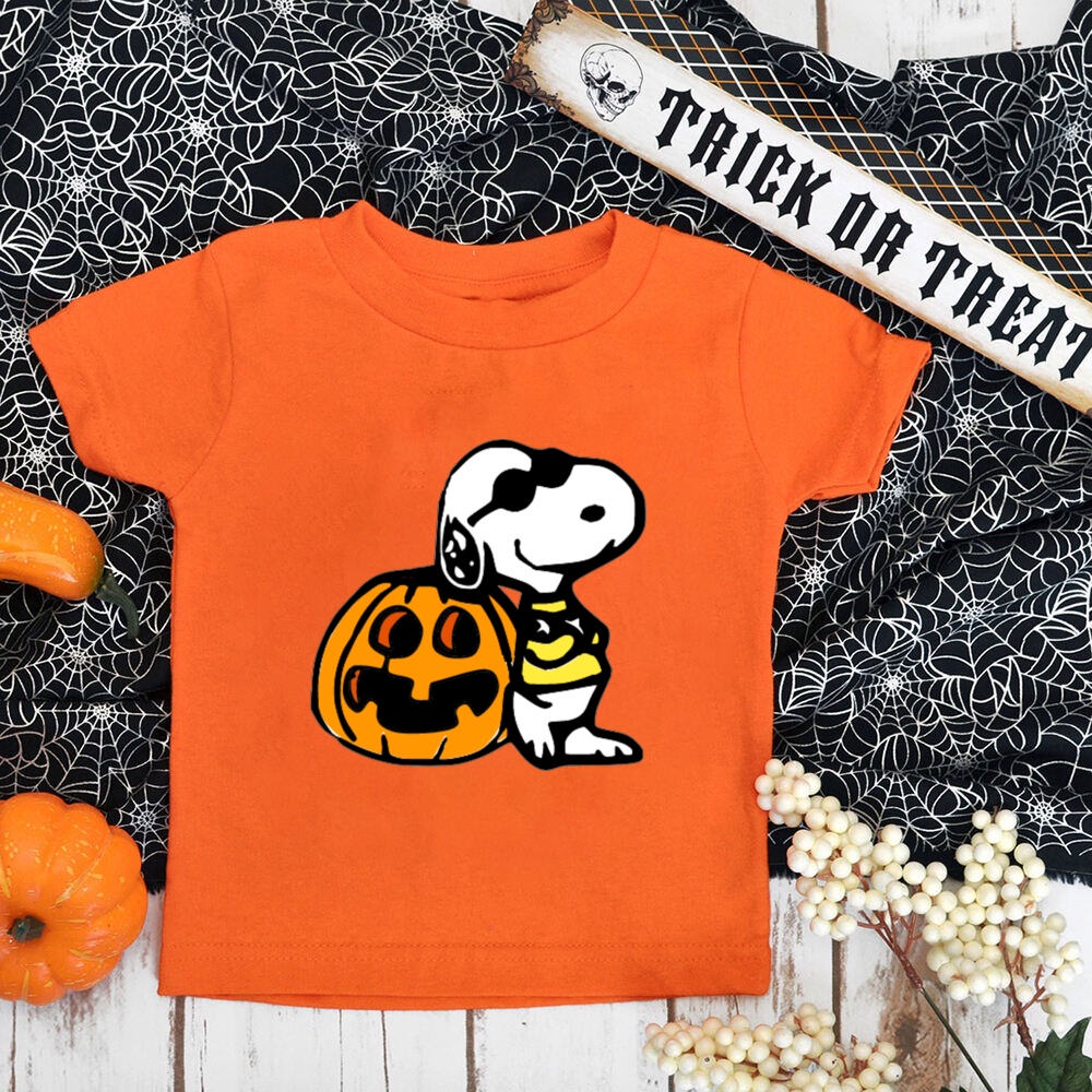 Halloween Snoopy In Hình Hoạt Hình Áo Thun Nữ Tay Ngắn Cổ Tròn Cam Halloween Áo