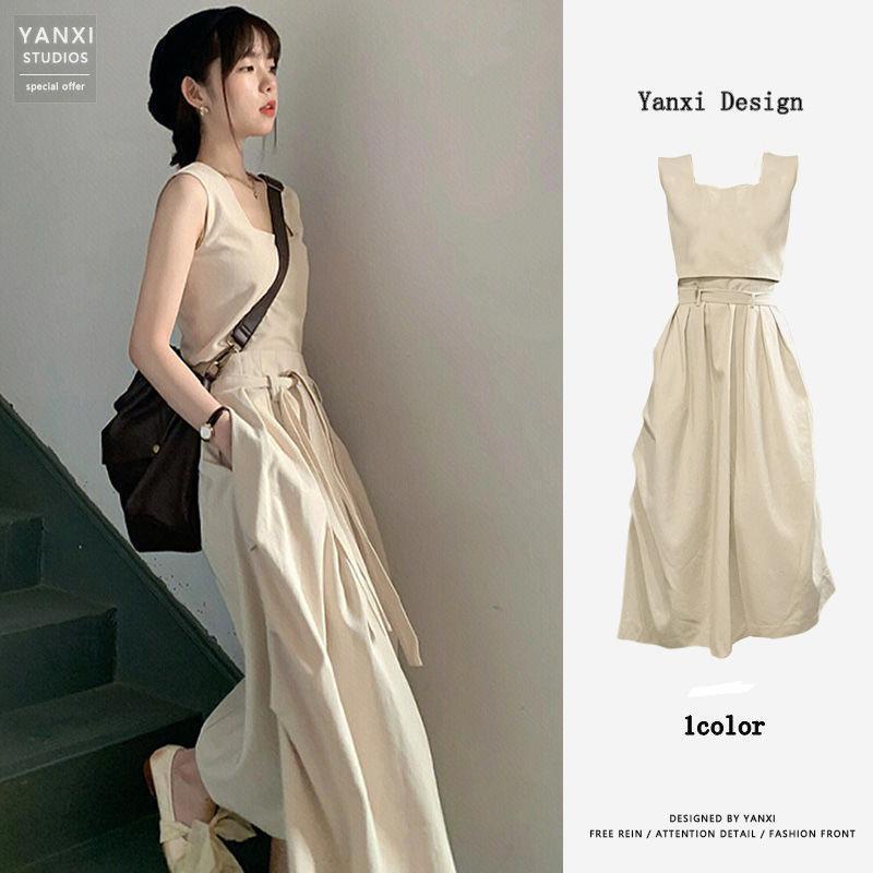 Set Áo Thun Ngắn Tay + Chân Váy Yếm Thời Trang Nữ