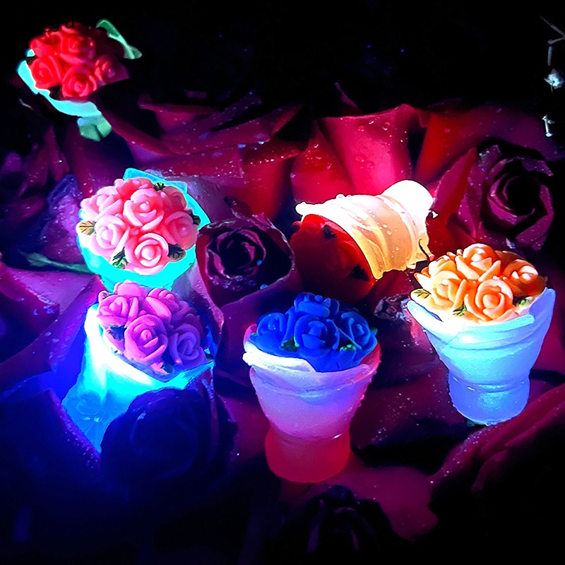 1 Bó Hoa Hồng Mini Phát Sáng Nhiều Màu Sắc Dùng Trang Trí Tiểu Cảnh