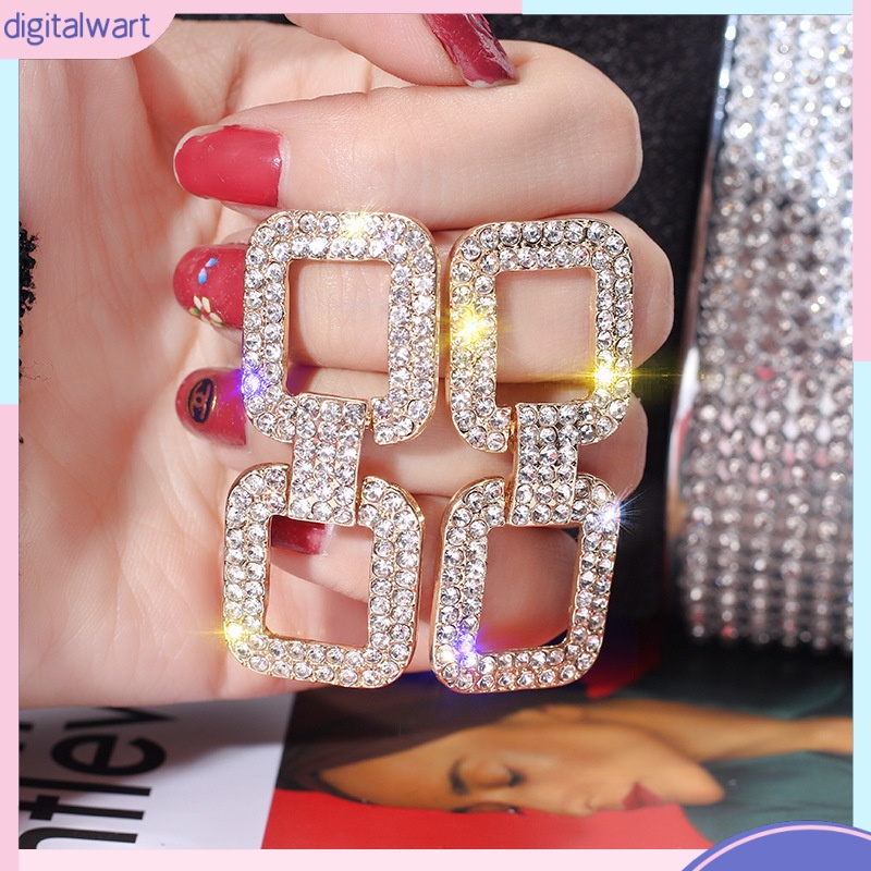 Khuyên Tai Dáng Dài Đính Đá Hình Vuông Cá Tính