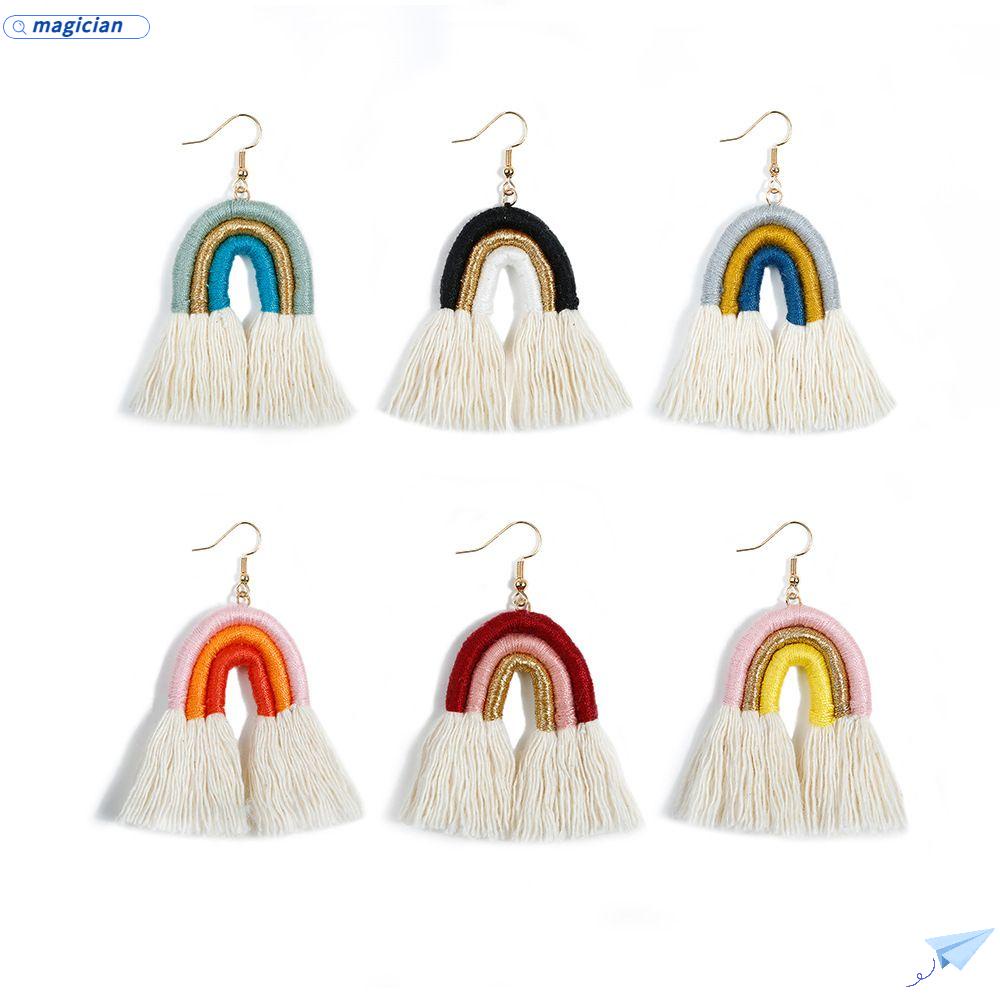 MAG Hoa Tai Dáng Dài Mặt Hình Cầu Vồng Phối Tua Rua Cho Nữ