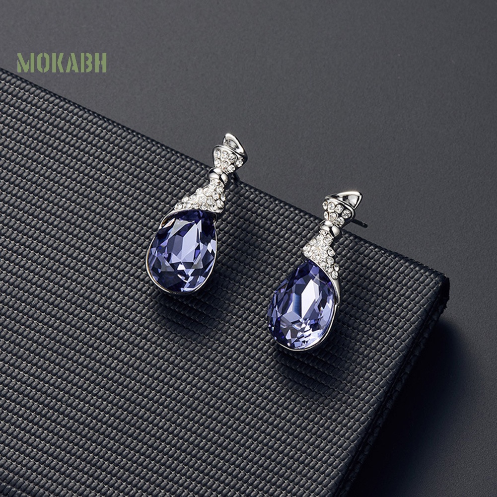 [Mok Abh] Bộ Vòng cổ Và Bông Tai Hình Giọt Nước Có Đính Kim Cương Giả
