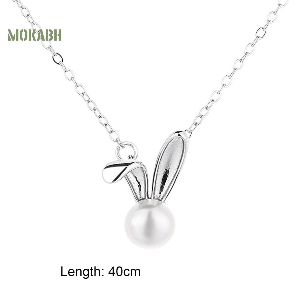 [Mok Abh] Vòng cổ Mảnh Mặt Hình Con Thỏ Đính Ngọc Trai Nhân Tạo Không Gây Dị Ứng Thời Trang Cho Nữ
