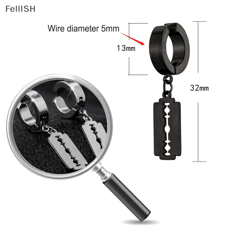 1 Đôi Bông Tai Hình Dao Cạo Rỗng Bằng Thép Không Gỉ Phong Cách Hip Hop Punk 439br