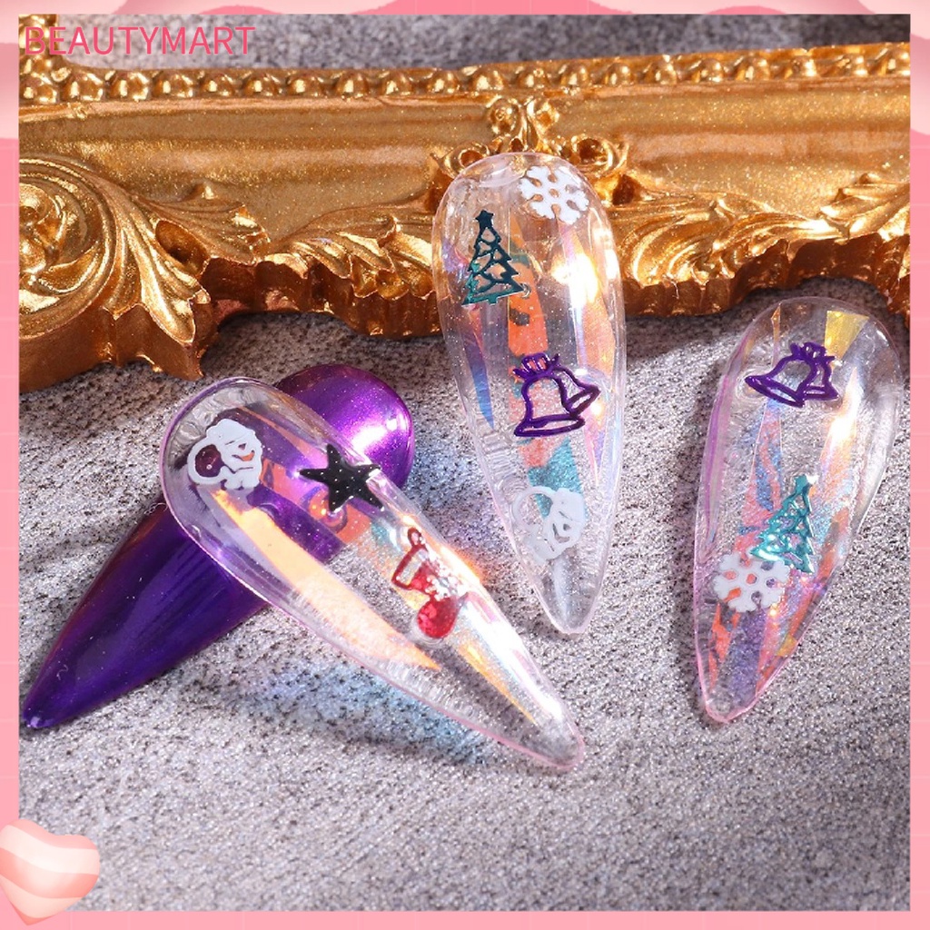 1 Hộp 6 Ngăn Đựng Phụ Kiện Trang Trí Móng Tay DIY Mạ Điện Phong Cách Giáng Sinh