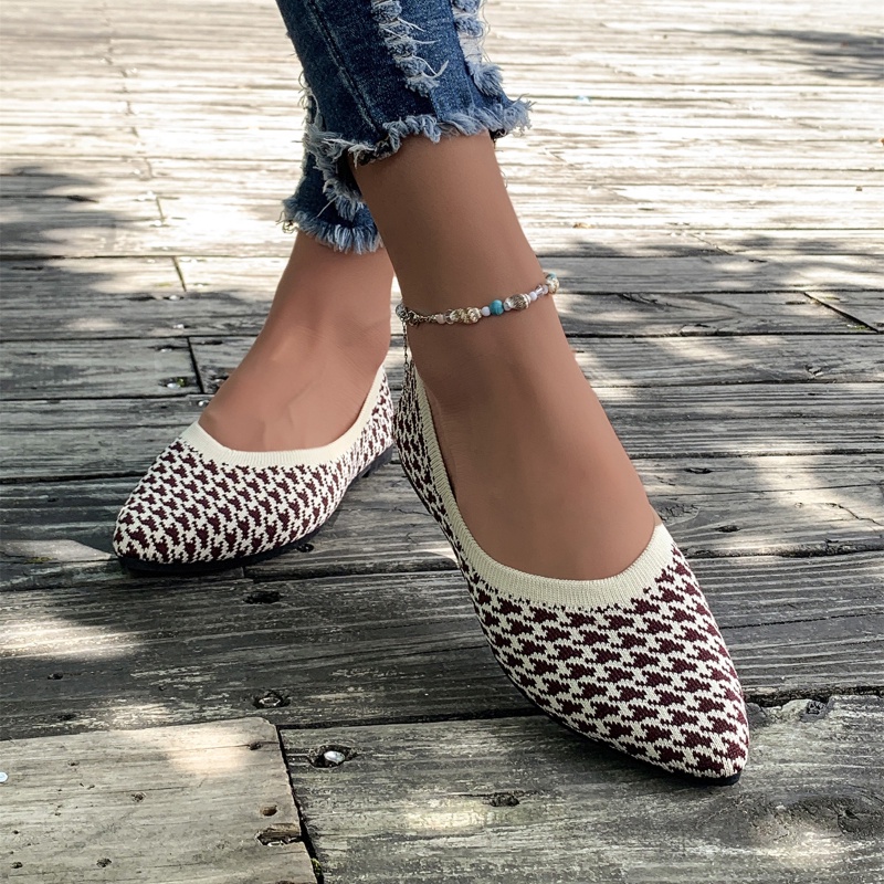 Giày Búp Bê Cao Nữ Su Mềm Hở Ngón Mũi Nhọn Phối Lưới Thoáng Khí Thời Trang