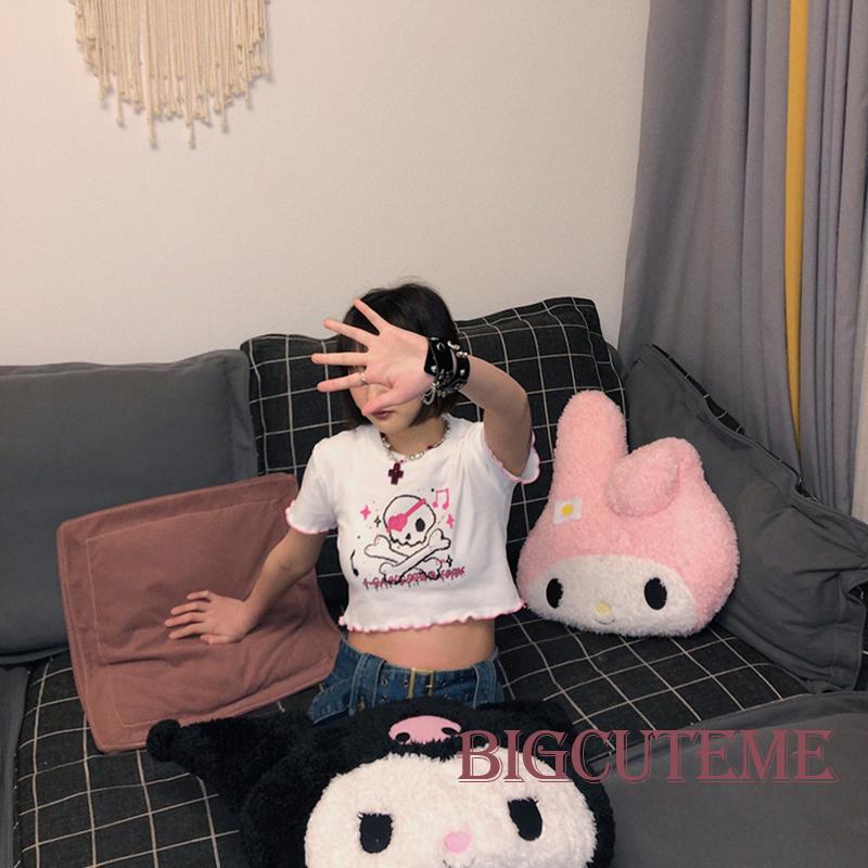 Áo Thun Lửng Ngắn Tay Cổ Tròn In Hình Bộ Xương Thời Trang Mùa Hè Cho Nữ