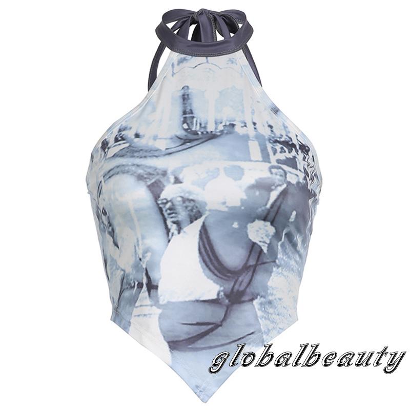 Áo Hai Dây Hở Lưng Dáng Ôm In Họa Tiết Phong Cách Cổ Điển Thời Trang Mùa Hè Quyến Rũ Cho Nữ