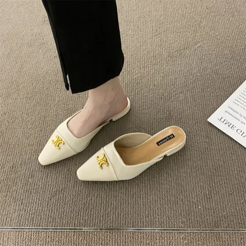 Dép Đế Bằng Mũi Nhọn Chống Trượt Chống Mài Mòn Phối Khóa Kim Loại Thời Trang Kiểu Pháp Cho Nữ 02631
