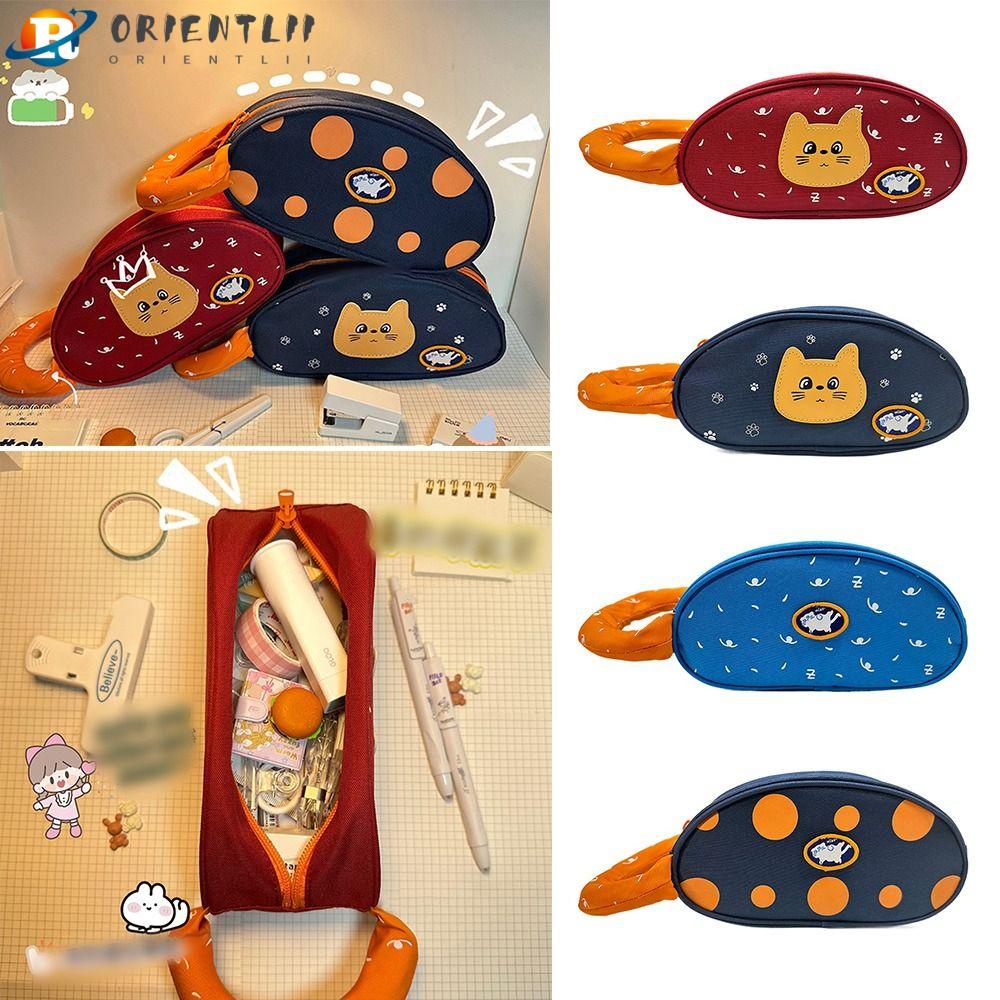 Túi Đựng Bút Bằng Vải Oxford Sức Chứa Lớn In Họa Tiết Mèo Đa Năng Chất Lượng Cao Cho Học Sinh