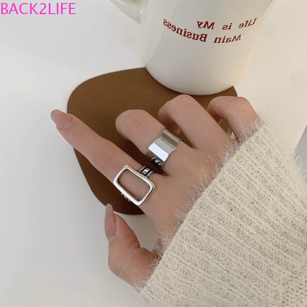 BACK2LIFE Nhẫn Hở Hình Học Màu Sắc Bạc Phong Cách Punk Thanh Lịch Cho Nữ