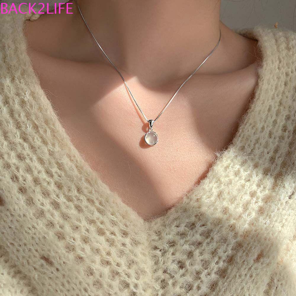 BACK2LIFE Vòng Cổ Choker Bằng Đồng Mặt Đính Đá Chalcedony Màu Trắng Phong Cách Hàn Quốc Thời Trang Cho Nữ
