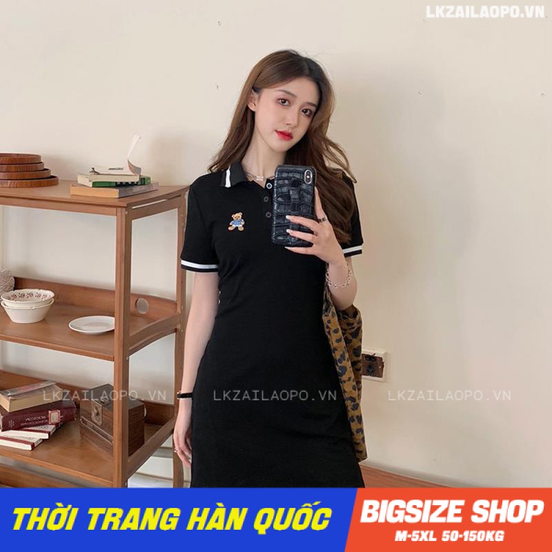 Váy đầm nữ Bigsize Đầm polo dáng suông tay ngắn có cổ đen mùa hè Phong cách Hàn Quốc Thời Trang đẹp
