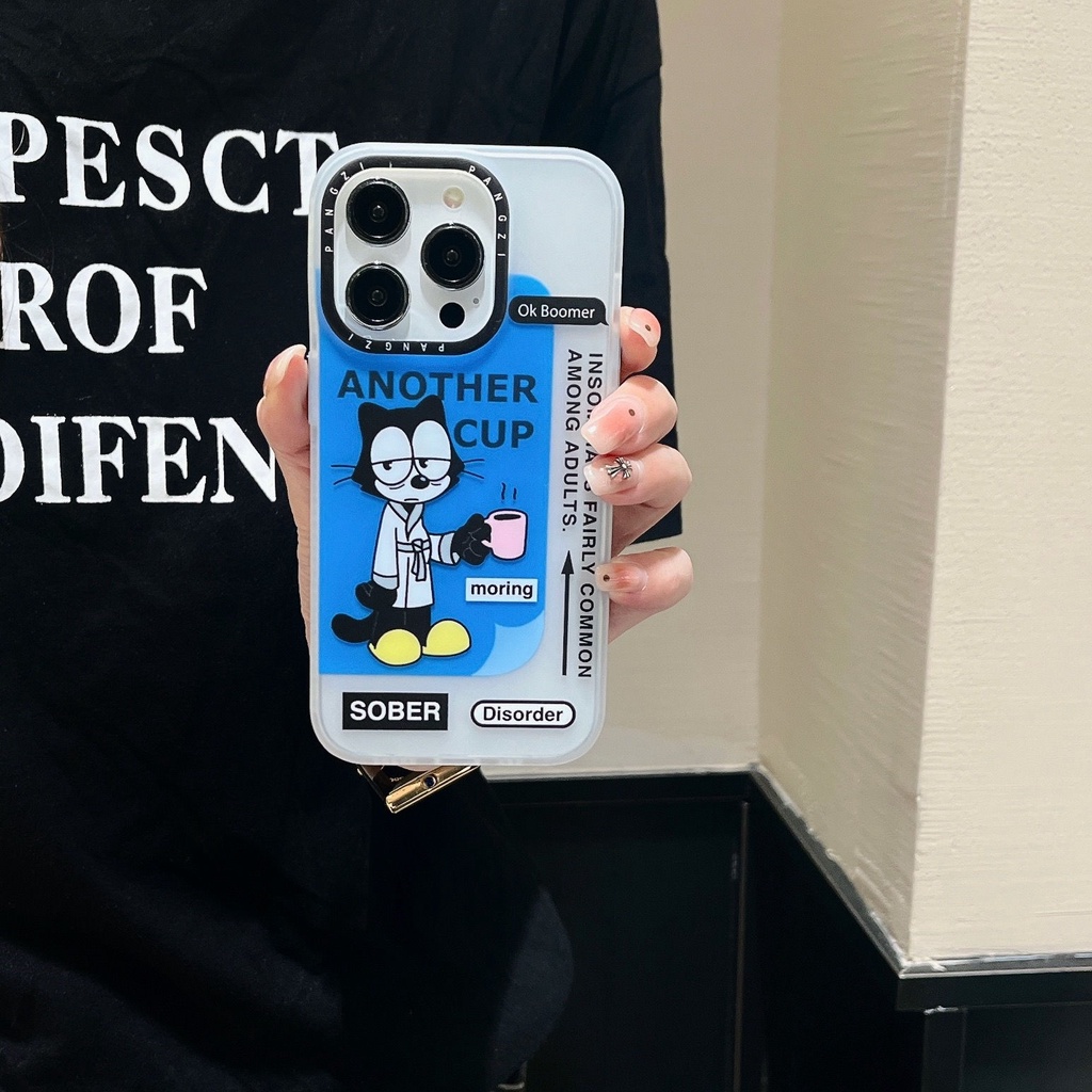 Ốp Điện Thoại IMD Trong Suốt Màu Đen / Xanh Dương Họa Tiết Mèo Dễ Thương Chống Sốc Cho IPhone 14 13 12 11 Pro Max
